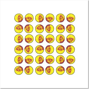 Red and Yellow Chicken Circle Pattern Posters and Art